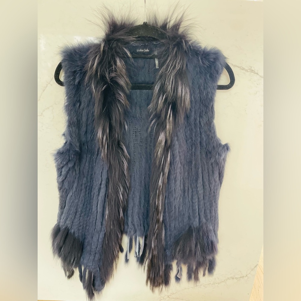 Real fur navy vest spring time size S